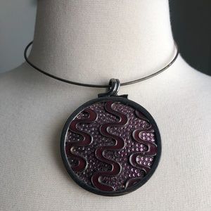 Purple Circle Pendant on a Wire Choker